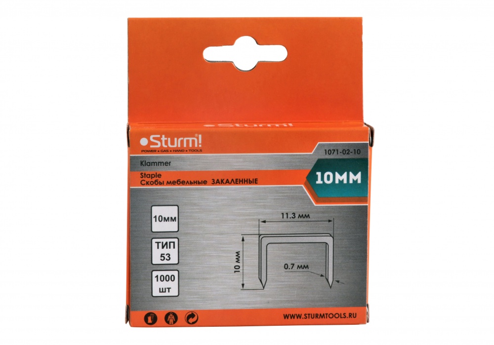 1071-02-10 Скобы для степлера 10 мм (53тип) 1000шт. Оцинк. закален. STURM