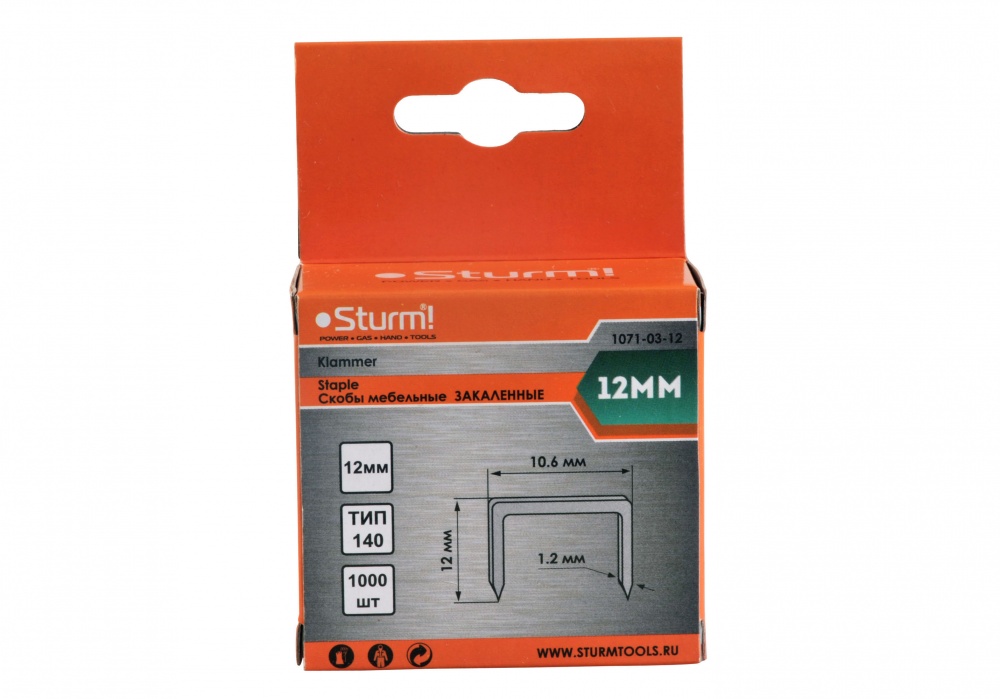 1071-02-12 Скобы для степлера 12 мм (53тип) 1000шт. Оцинк. закален. STURM