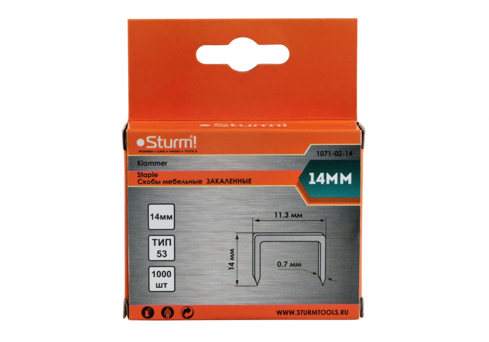 1071-02-14 Скобы для степлера 14 мм (53тип) 1000шт. Оцинк. закален. STURM