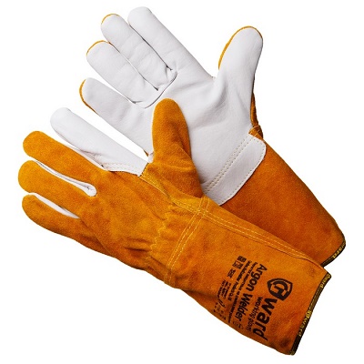 GWARD Argon welder краги из коричнего спилка с ладонью из белой кожи с огнеупорной нитью