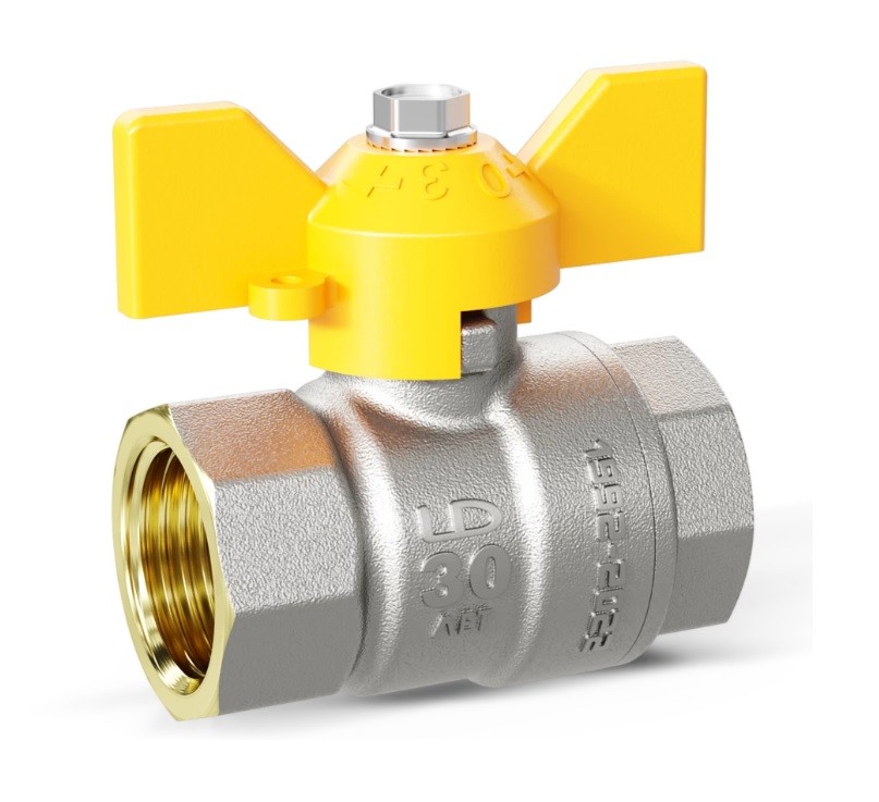 Кран шаровой латунный LD Pride 1/2" В/В бабочка GAS Ду15 Ру16