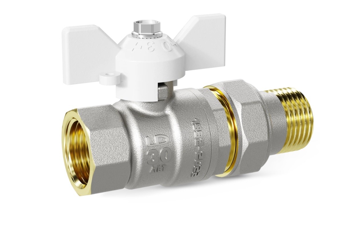 Кран шаровой LD Pride 1/2" В/Н/Ш американка бабочка WHITE Ду15 Ру40 (19)