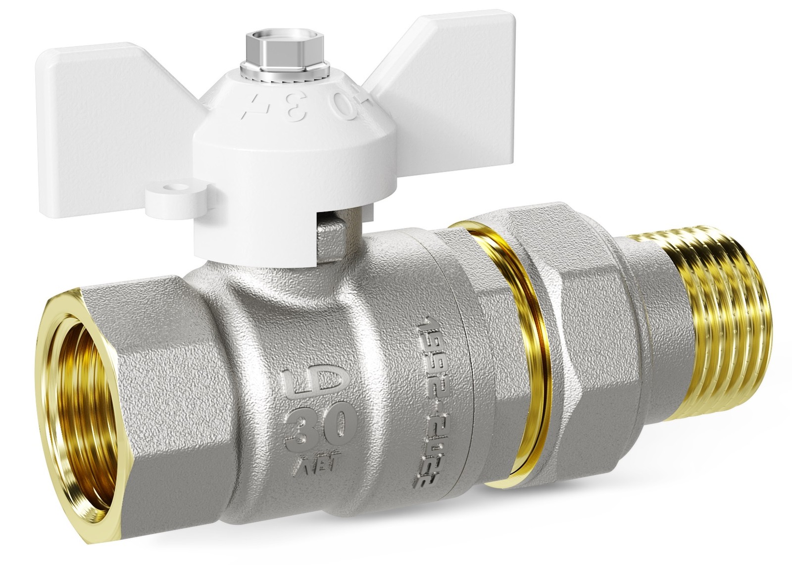 Кран шаровой LD Pride 3/4" В/Н/Ш американка бабочка WHITE Ду20 Ру40 (12)