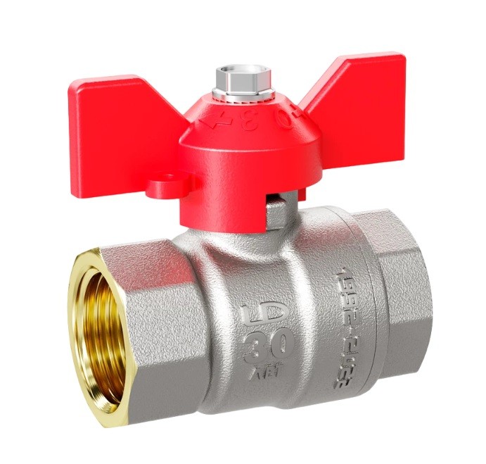 Кран шаровой латунный LD Pride 1/2" В/В бабочка (RED) Ду15 Ру40