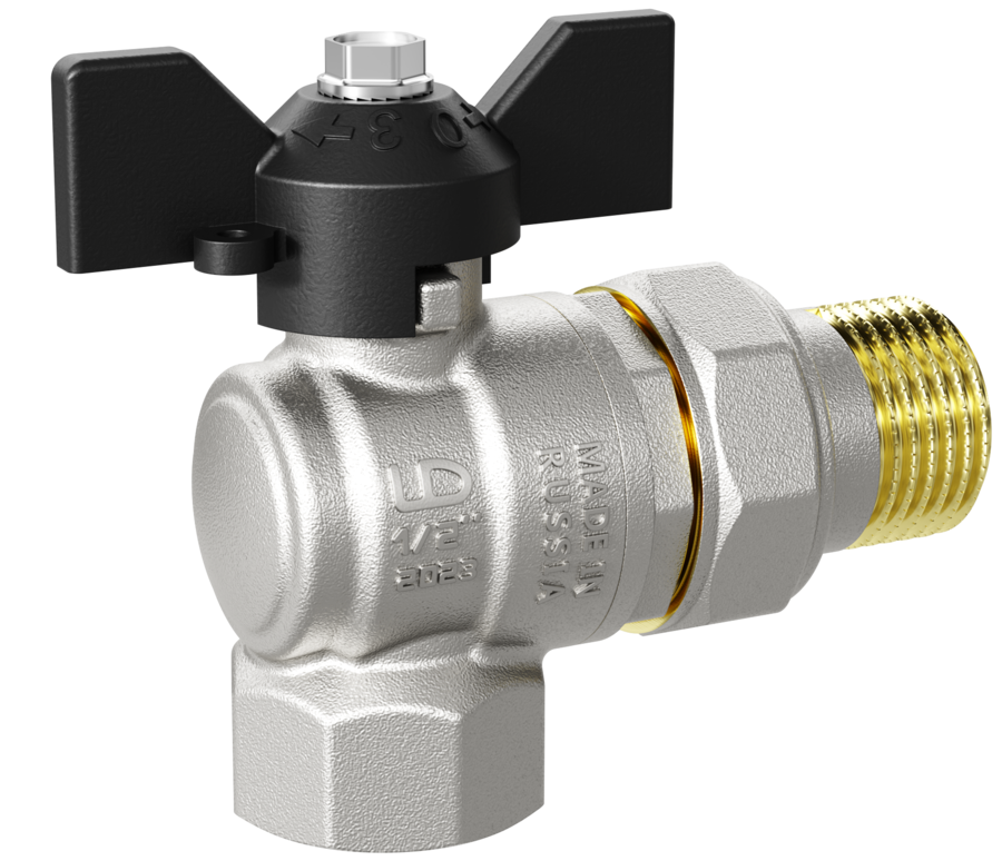 Кран шаровой LD Pride 1/2" В/Н/Ш УГЛОВОЙ американка бабочка Ду15 Ру40 (12)