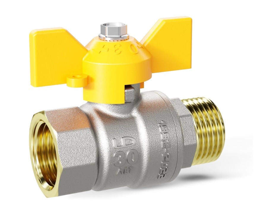 Кран шаровой латунный LD Pride 1/2" В/Н бабочка GAS Ду15 Ру16