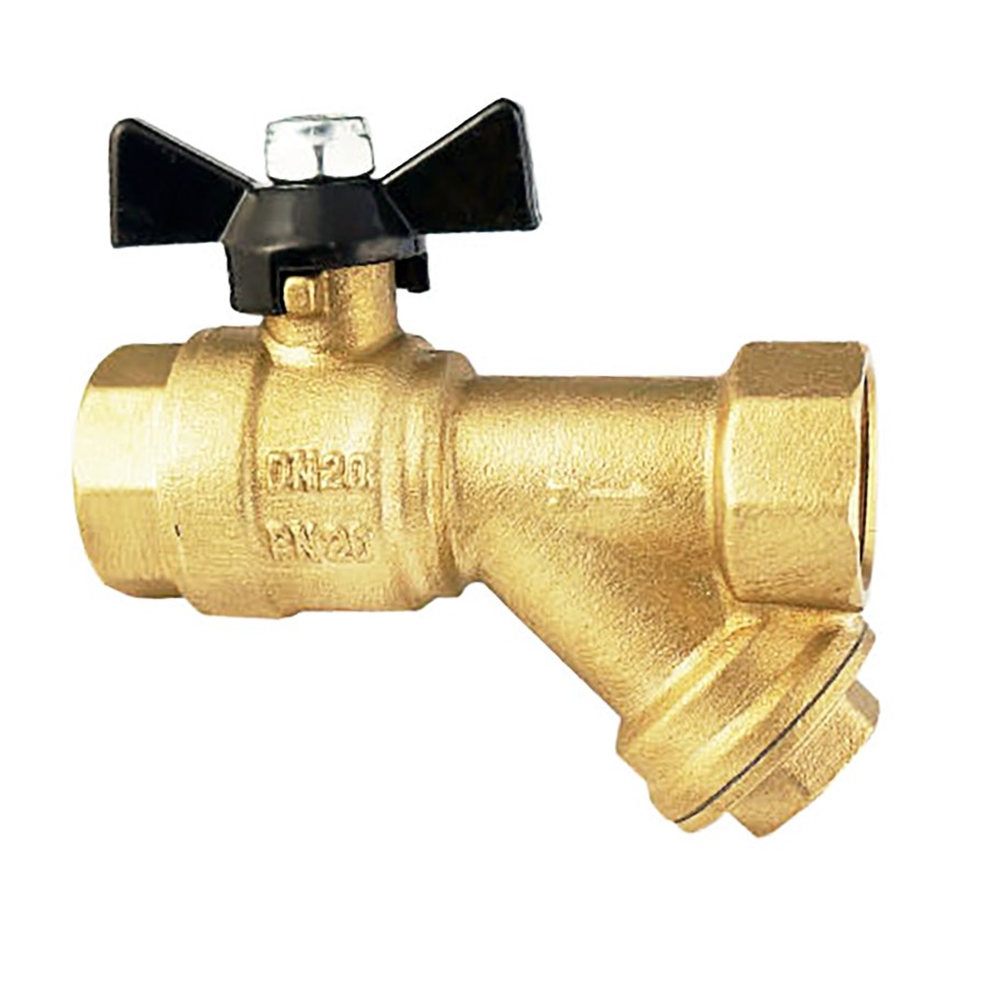 Кран шаровой TIM 1/2" В/В с фильтром бабочка Ду15 Ру20